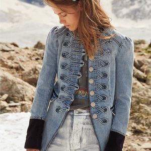 FREE PEOPLE Denim Seamed and Structured Jacket